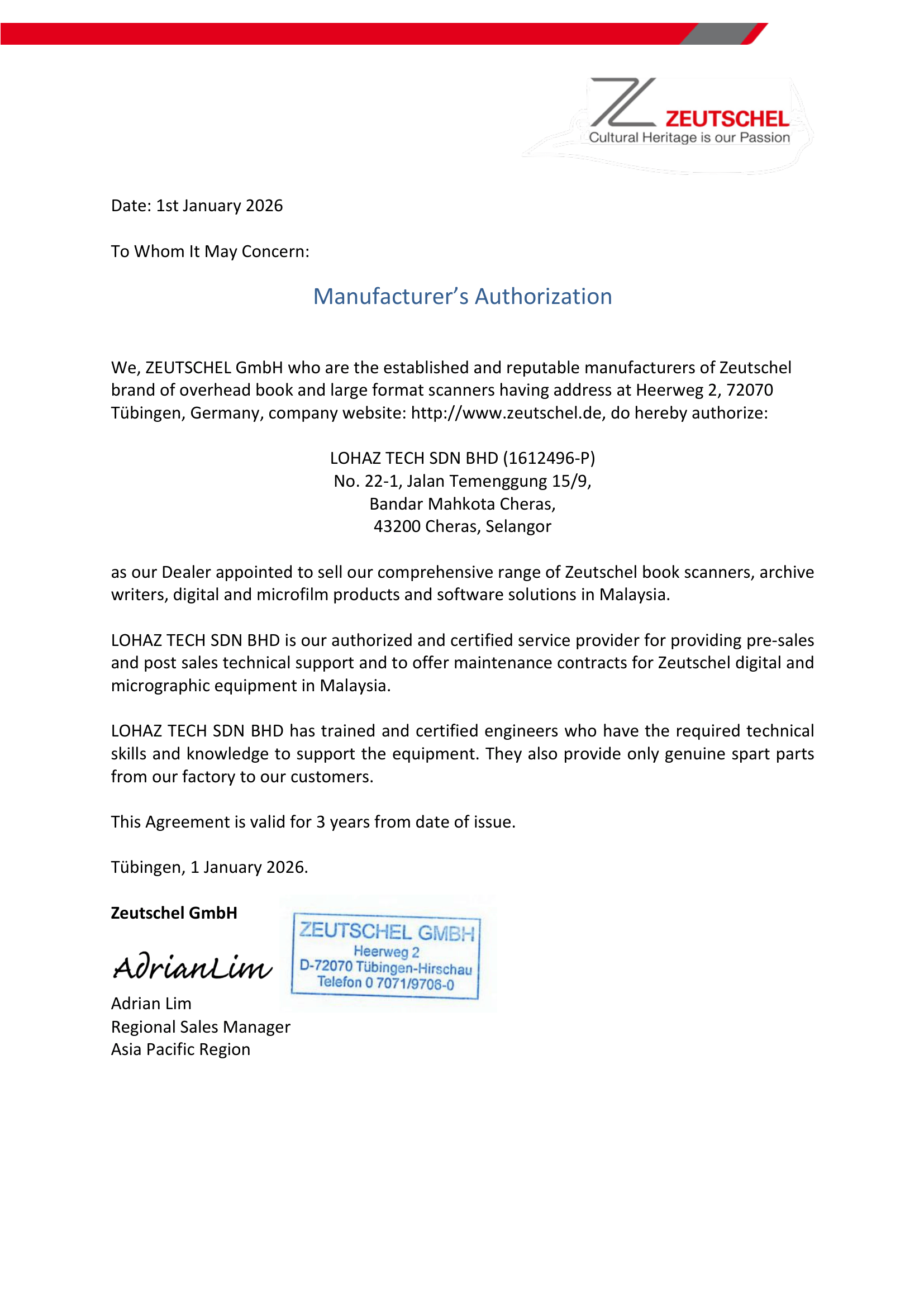 Dealership Letter LOHAZ TECH SDN BHD (1612496-P) - 2026-1